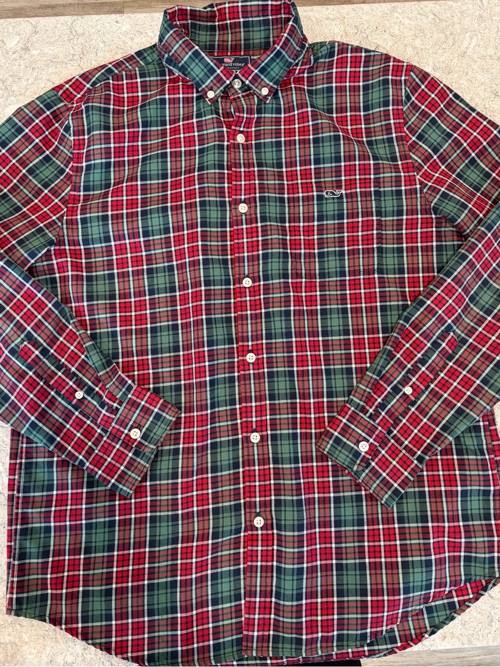 Vineyard Vines Red & Green Plaid Slim Fit Tucker Button-Down Whale Shirt-Large